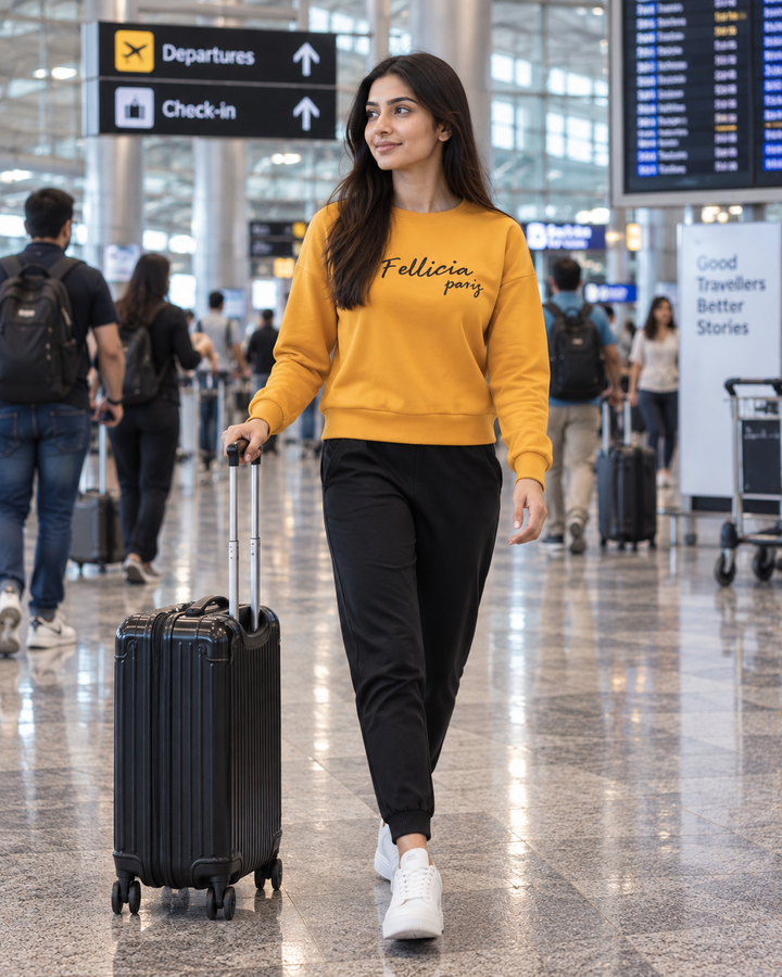 Sweatshirt & Jogger Vacation Set (Marigold-Black)