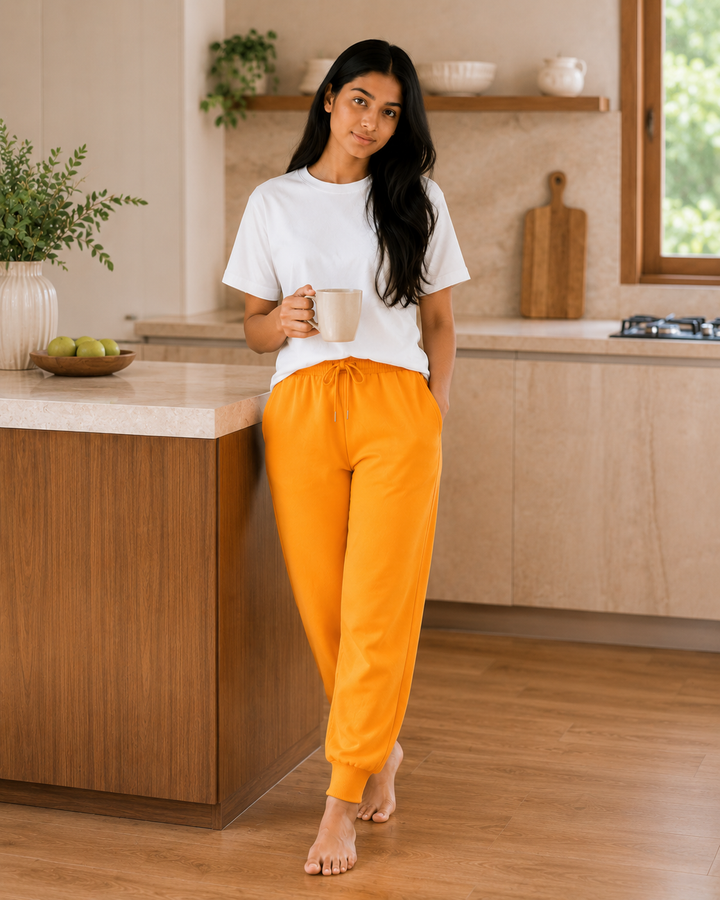 GHAR Jogger Pant – 100% Cotton | 260 GSM Loop Knit - MARIGOLD