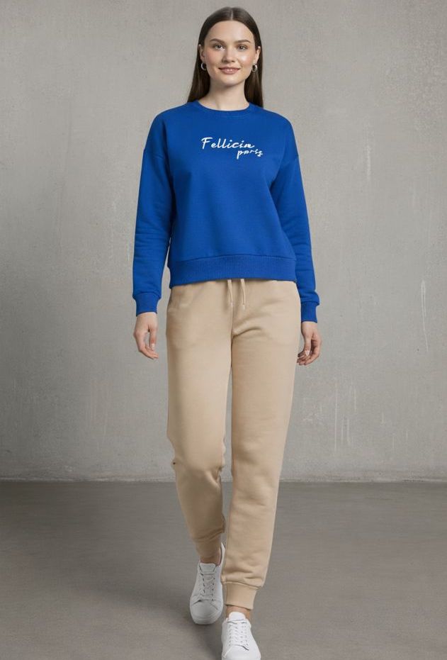Women’s Sweatshirt & Joggers Co-ord Set (Azure Blue - Beige)