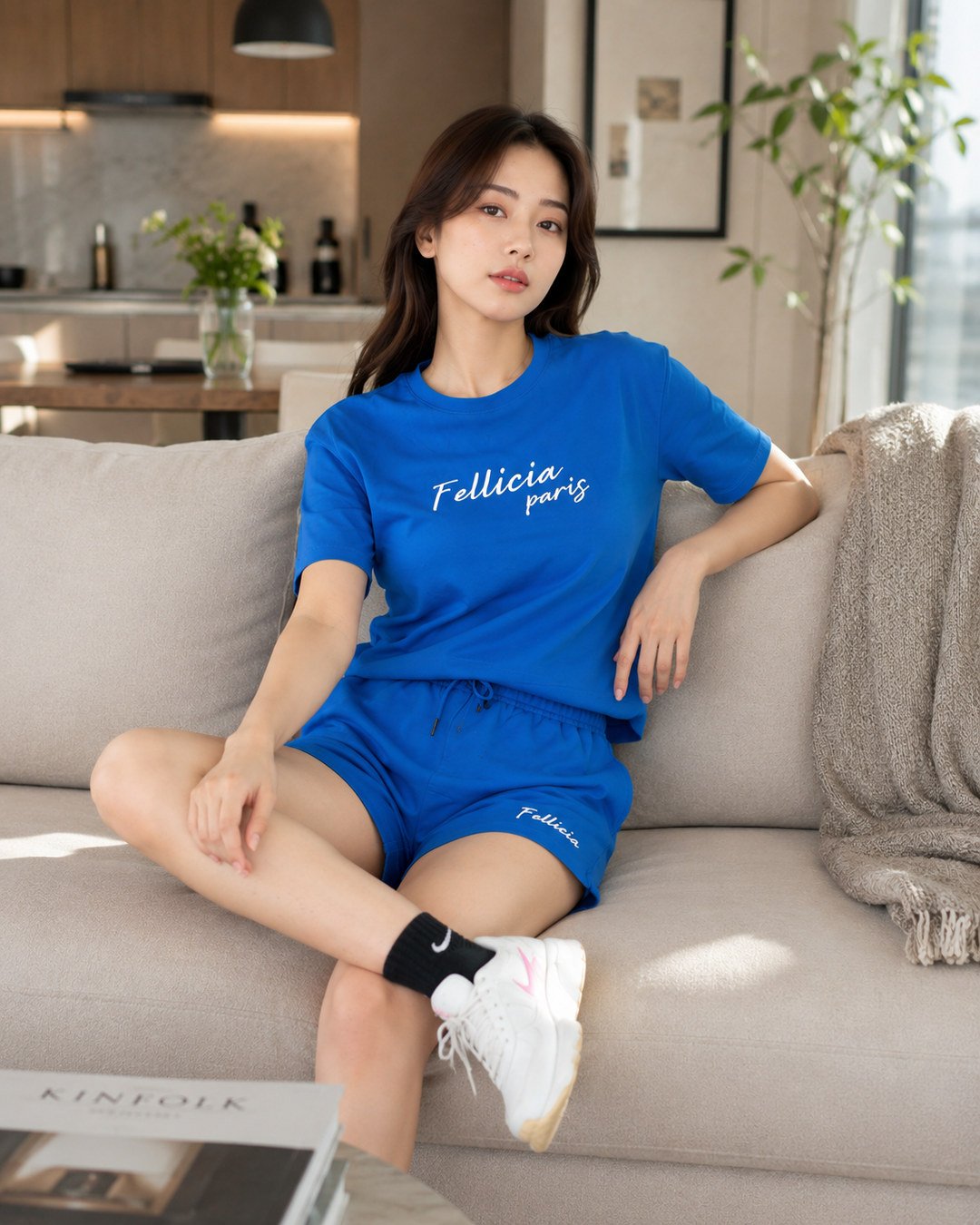 100% Cotton Loop Knit Tee & Shorts Co-ord Set - AZURE BLUE