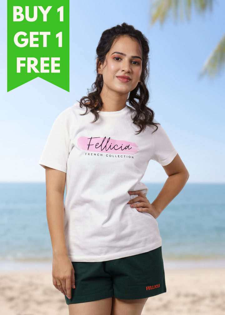 White Signature Print T-shirt for Women