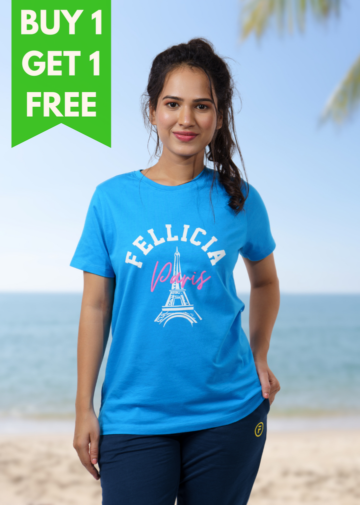 Blue Graphic Print T-shirt for Women