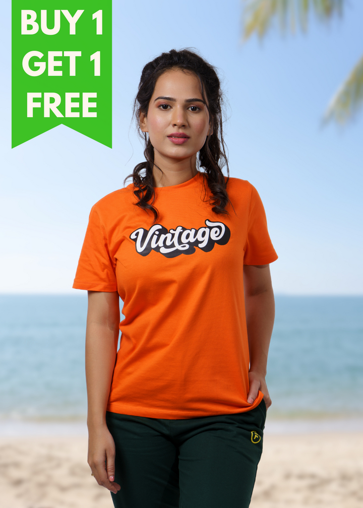 Orange Typography Print T-shirt for Women