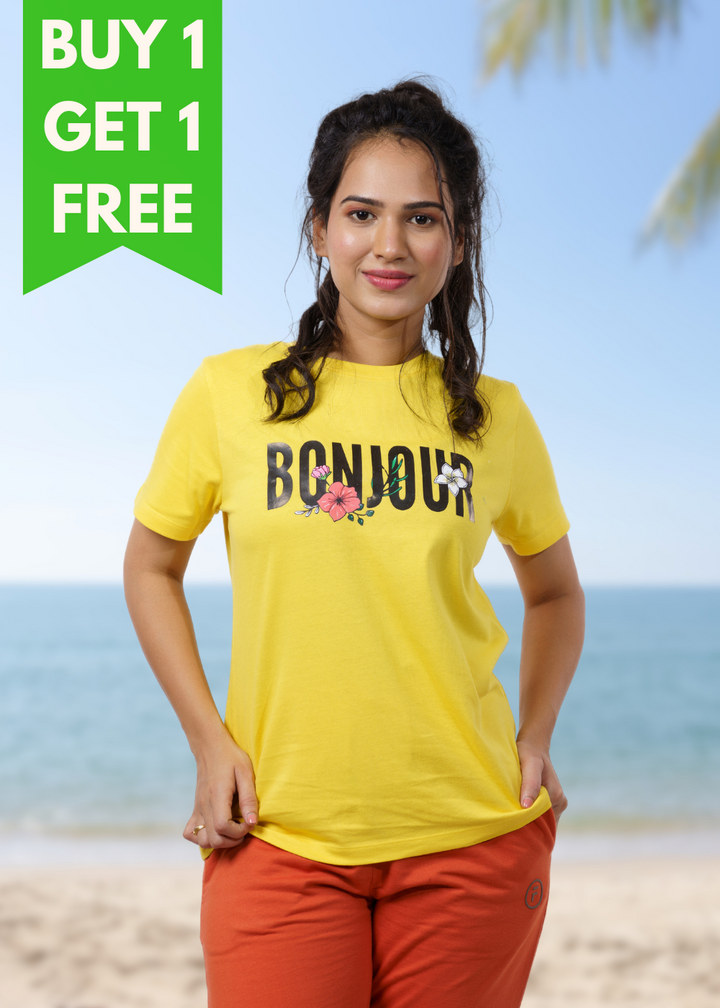 Yellow Typography Print T-shirt for Women