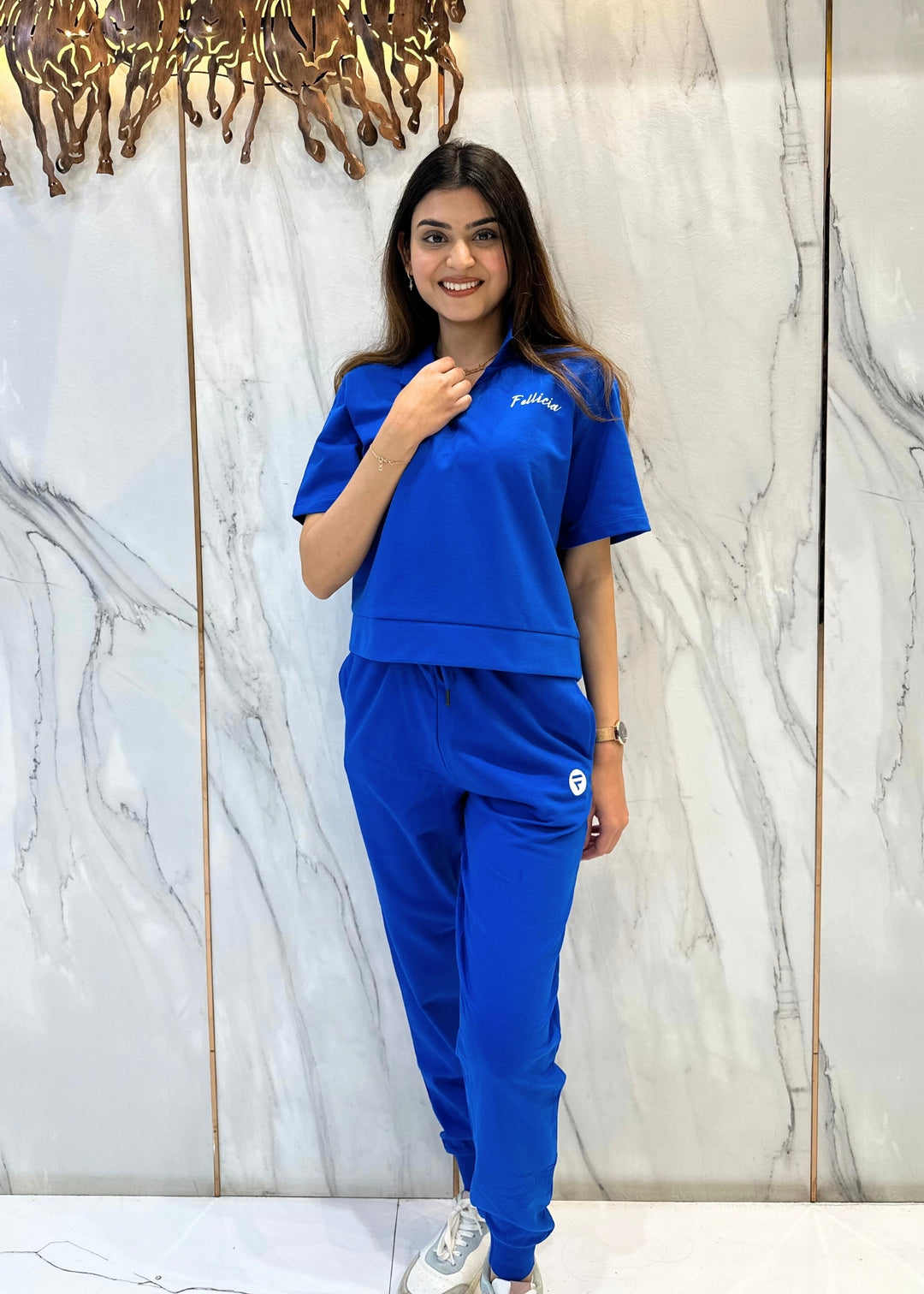 Co-ord Set (Electric Blue) French Polo T-shirt & Joggers for Women