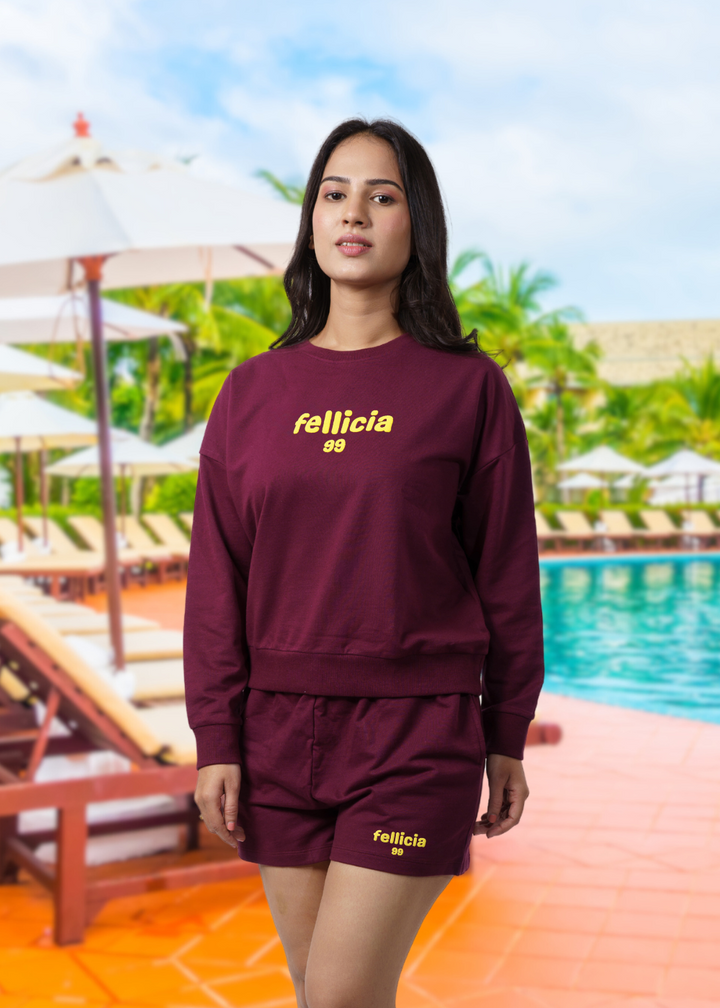 Women's Sweatshirt & Shorts Co-ord Set (Maroon)