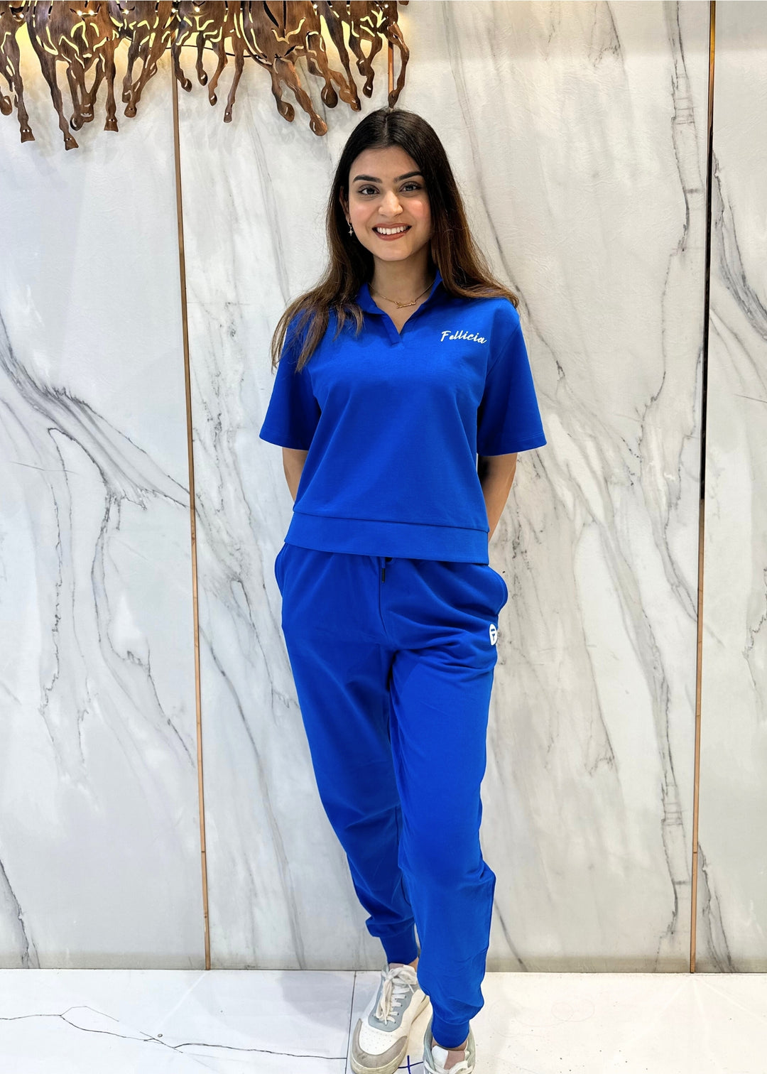 Co-ord Set (Electric Blue) French Polo T-shirt & Joggers for Women