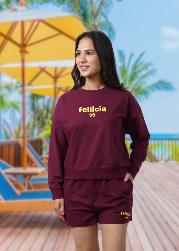 Women's Sweatshirt & Shorts Co-ord Set (Maroon)