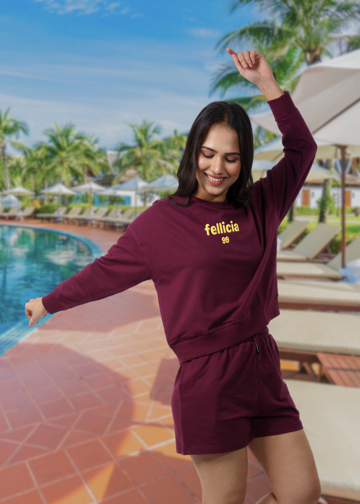 Women's Sweatshirt & Shorts Co-ord Set (Maroon)