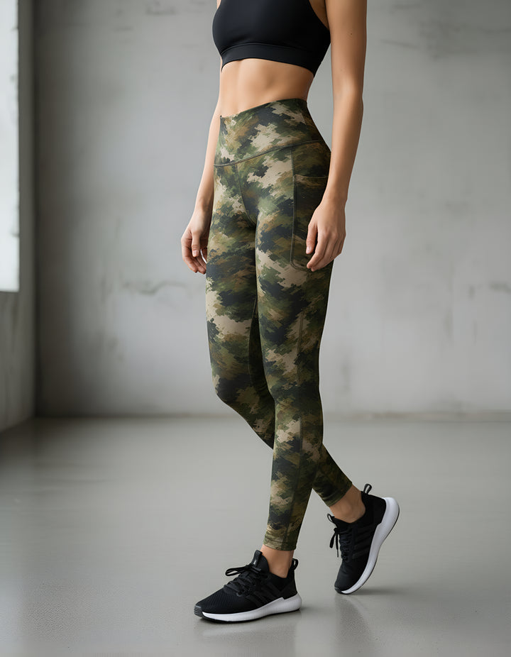 Performance Tights with Pocket  - EARTH GREEN
