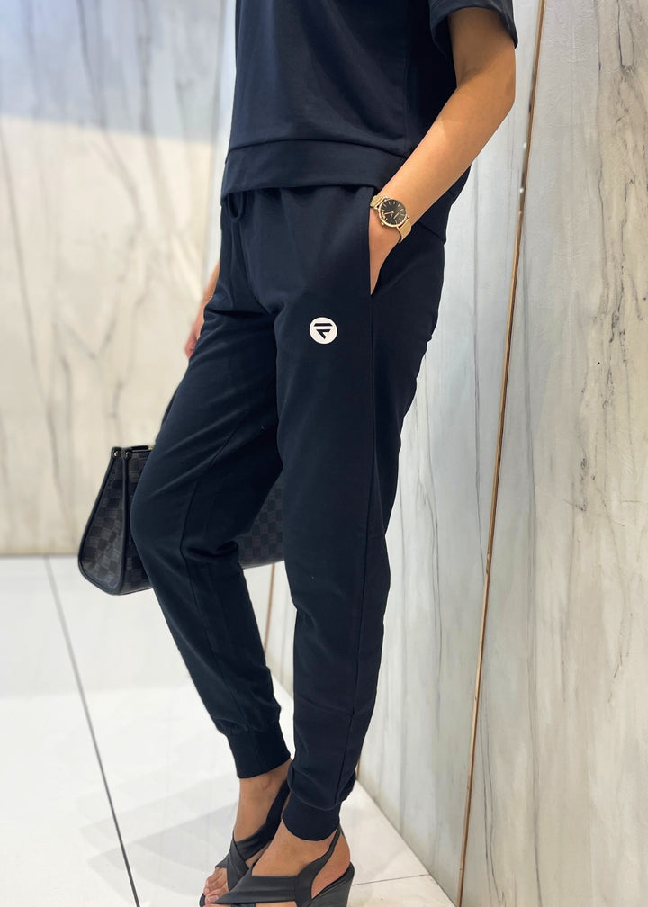 Co-ord Set (Black) French Polo T-shirt & Joggers for Women