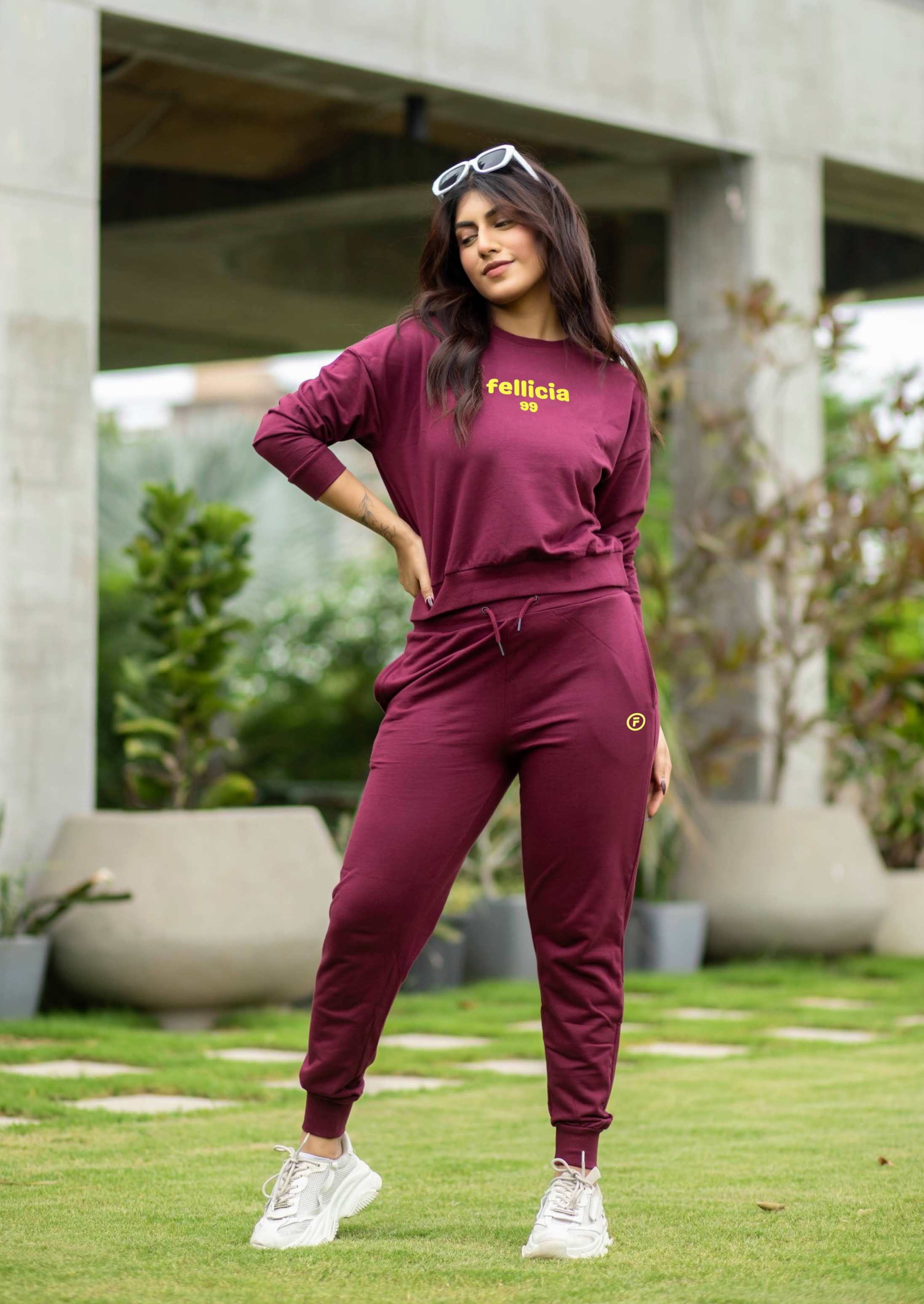 Women s Sweatshirt Joggers Co ord Set Maroon FELLICIA