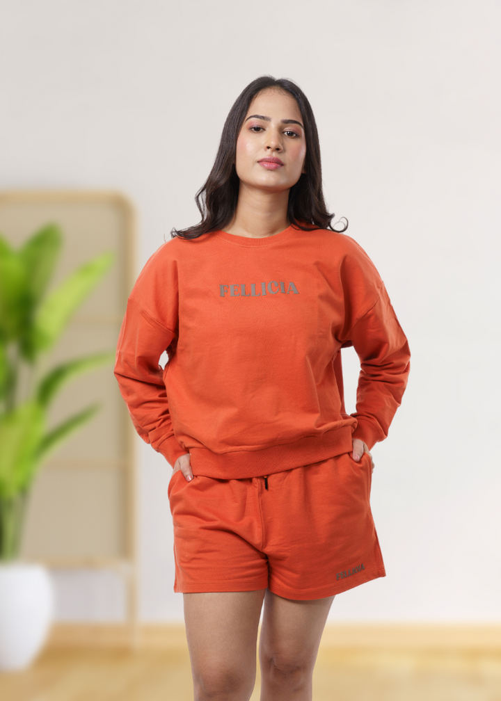 Women's Sweatshirt & Shorts Co-ord Set (Rust Orange)