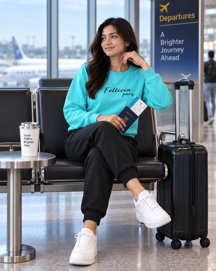 Sweatshirt & Jogger Vacation Set (Coral Green-Black)