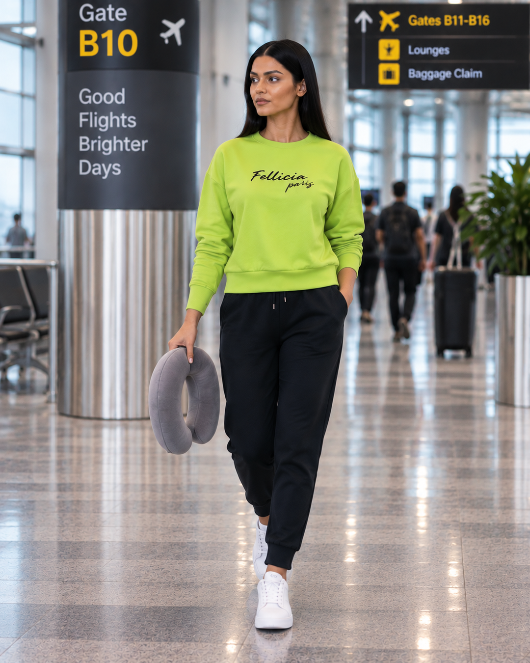 Sweatshirt & Jogger Vacation Set (Lime Green-Black)