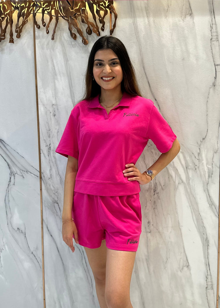 Co-ord Set (Fuchsia Pink) French Polo & Shorts for Women