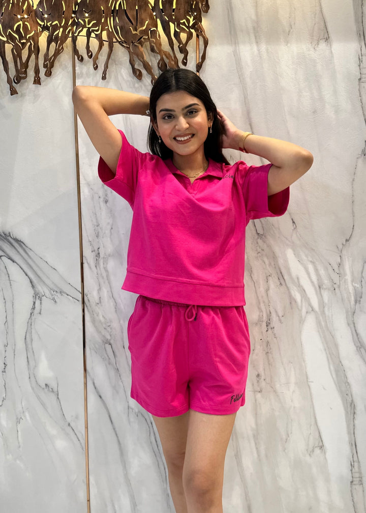 Co-ord Set (Fuchsia Pink) French Polo & Shorts for Women