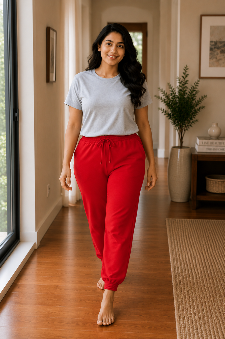 GHAR Jogger Pant – 100% Cotton | 260 GSM Loop Knit - RED