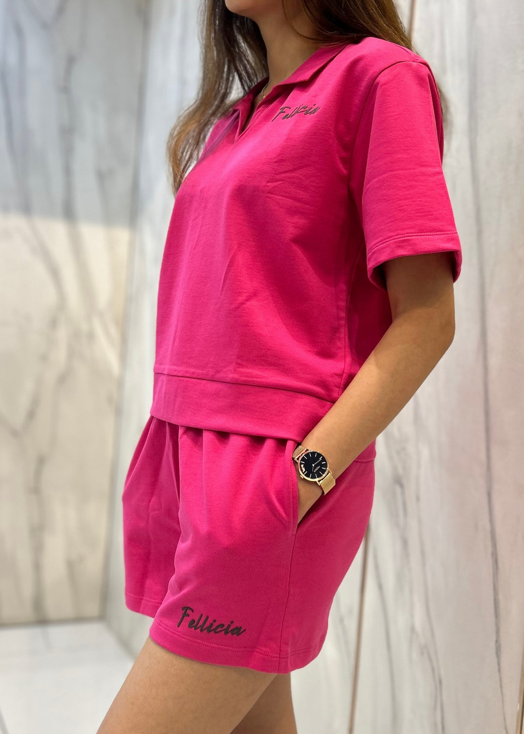 Co-ord Set (Fuchsia Pink) French Polo & Shorts for Women