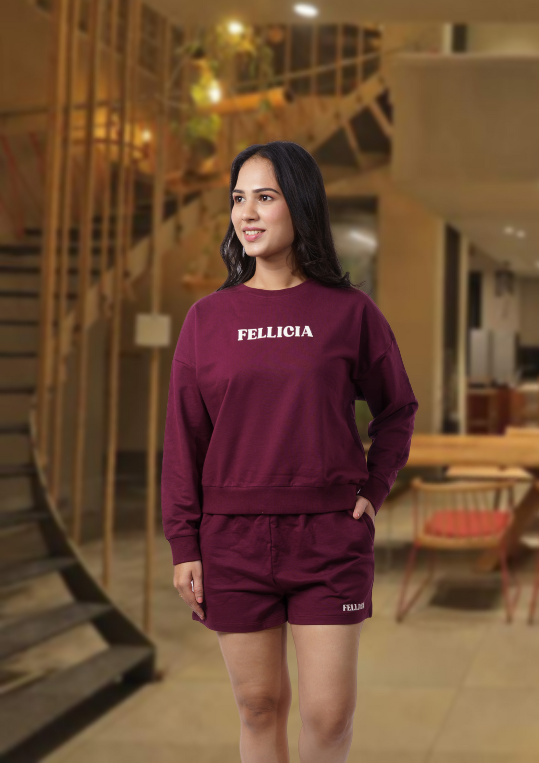 Women's Sweatshirt & Shorts Co-ord Set (Maroon)