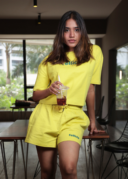 Co-ord Set (Neon Yellow) Sweatshirt & Shorts for Women