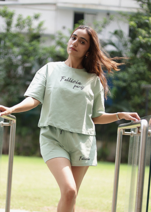 Co-ord Set (Mint Green) Sweatshirt & Shorts for Women