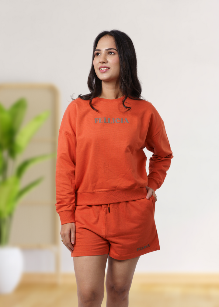 Women's Sweatshirt & Shorts Co-ord Set (Rust Orange)