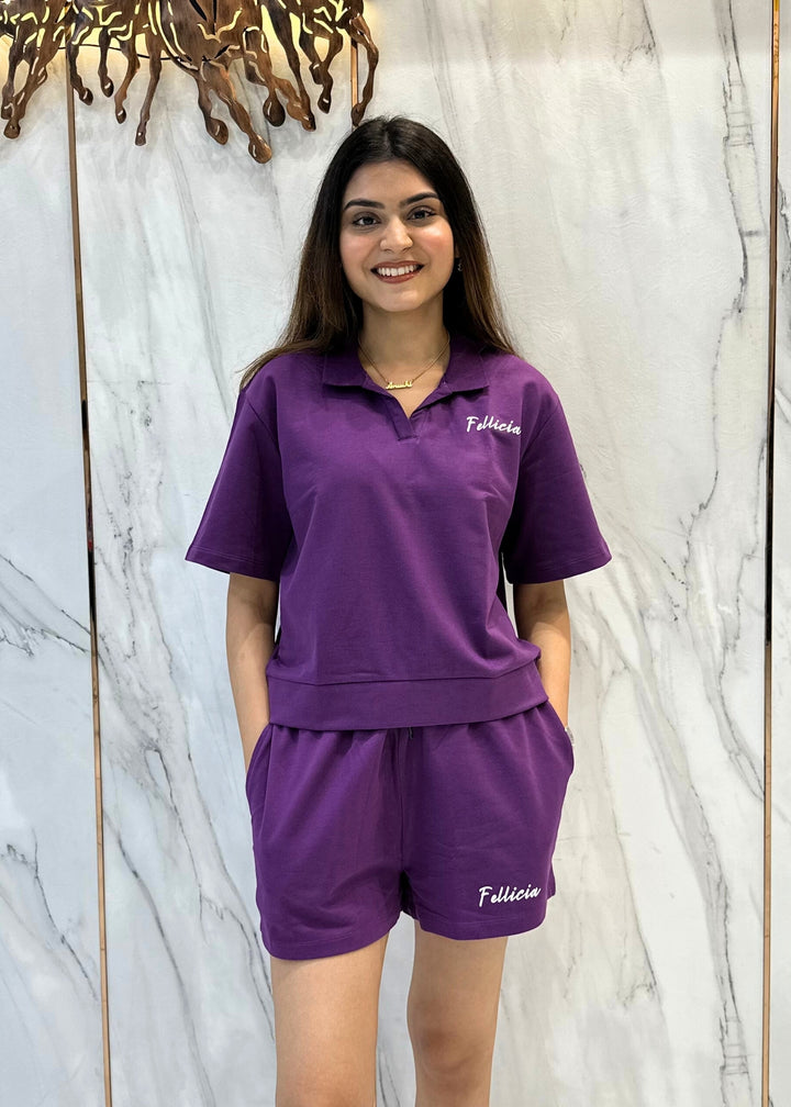 Co-ord Set (Purple) French Polo & Shorts for Women