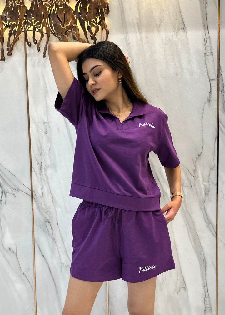 Co-ord Set (Purple) French Polo & Shorts for Women