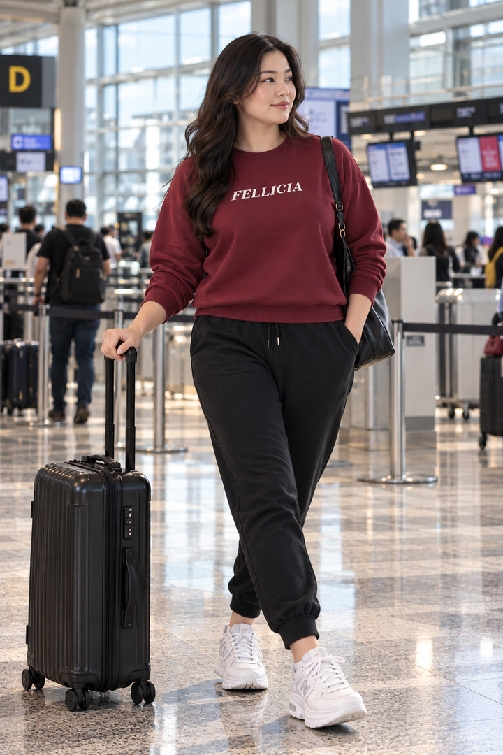 Sweatshirt & Jogger Vacation Set (Maroon-Black)