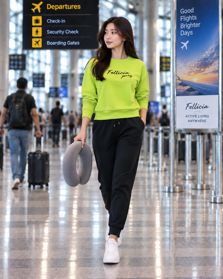Sweatshirt & Jogger Vacation Set (Lime Green-Black)