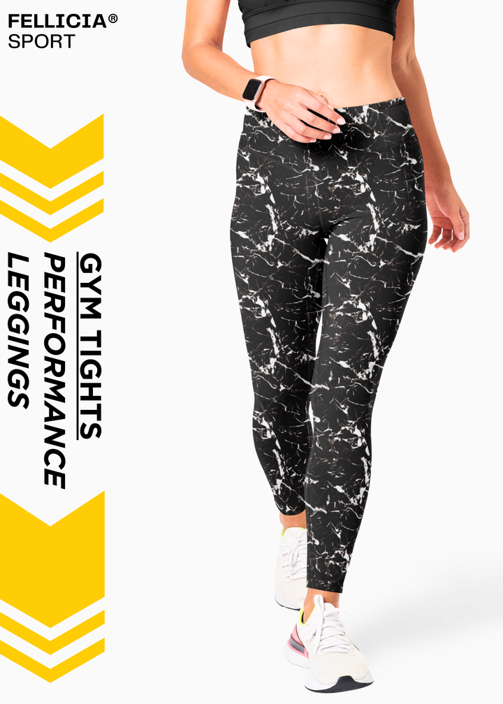 Active Tights with Pocket (Black Abstract)