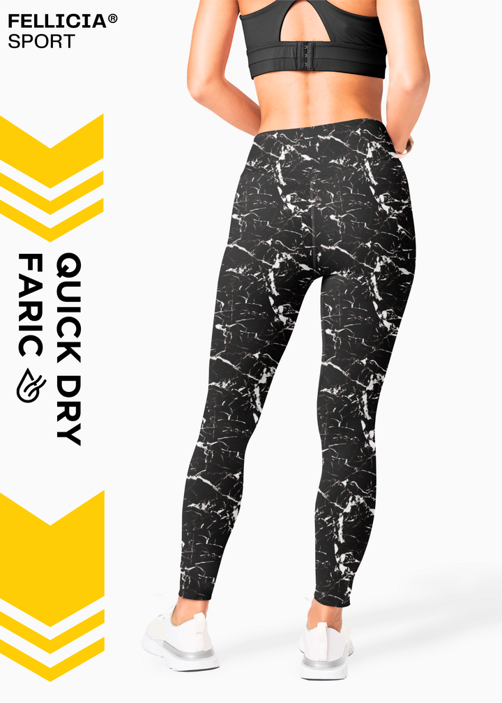 Active Tights with Pocket (Black Abstract)