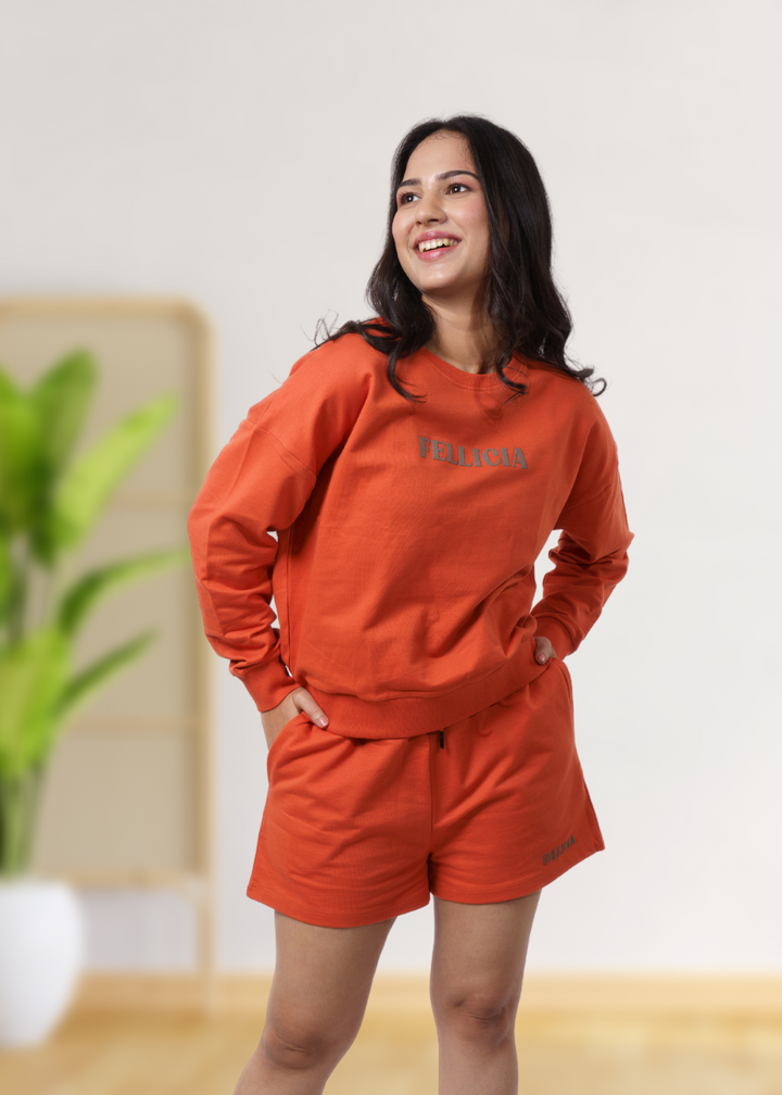 Women's Sweatshirt & Shorts Co-ord Set (Rust Orange)