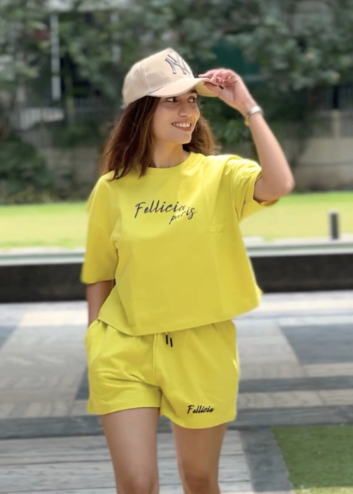 Co-ord Set (Neon Yellow) Sweatshirt & Shorts for Women