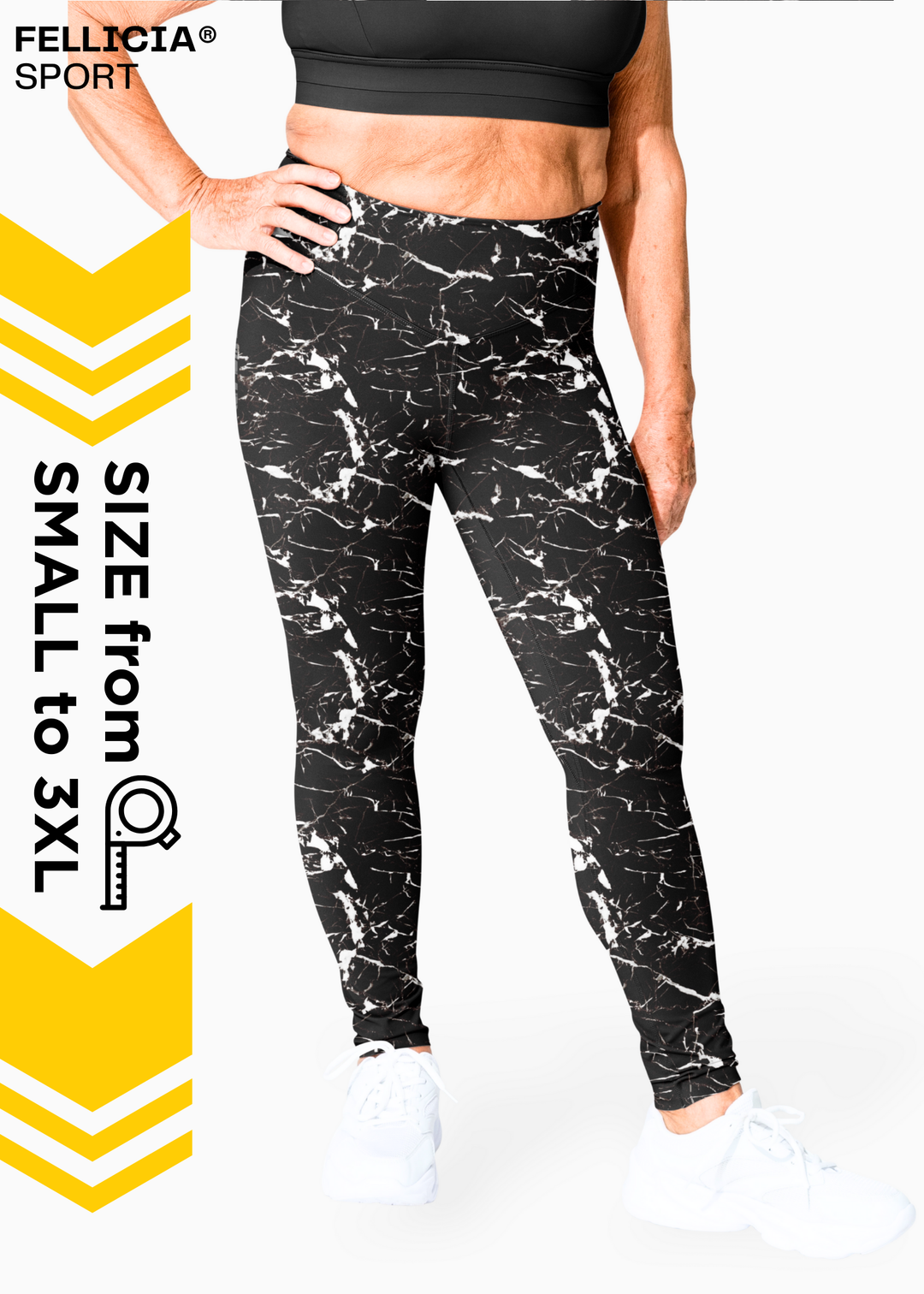 Active Tights with Pocket (Black Abstract)