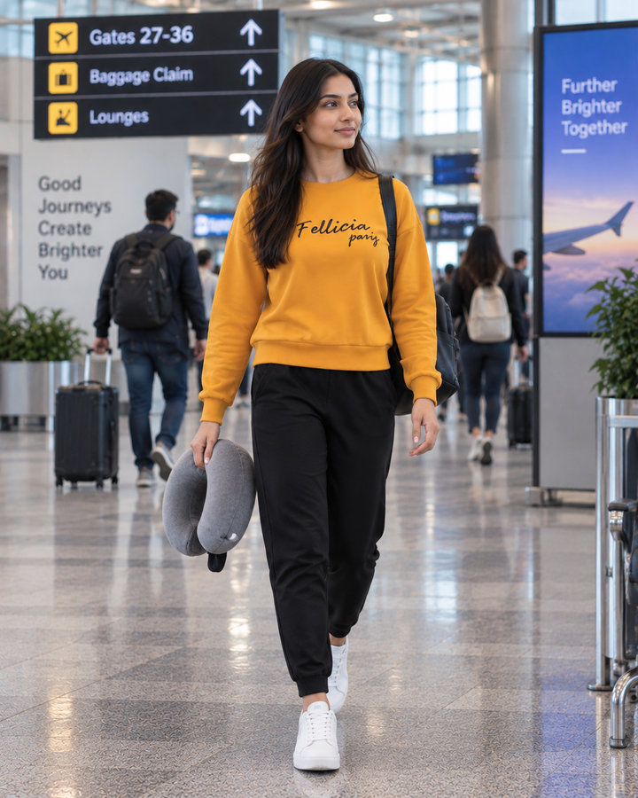 Sweatshirt & Jogger Vacation Set (Marigold-Black)