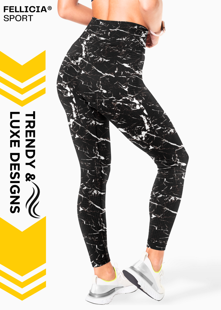 Active Tights with Pocket (Black Abstract)