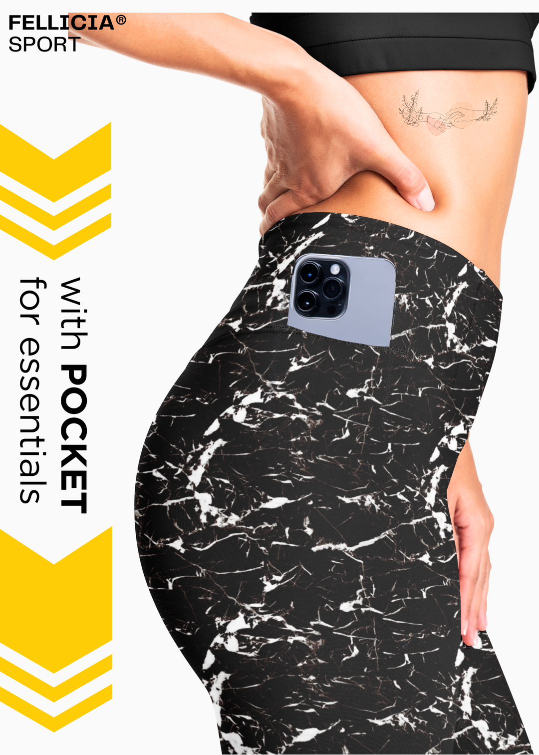 Active Tights with Pocket (Black Abstract)