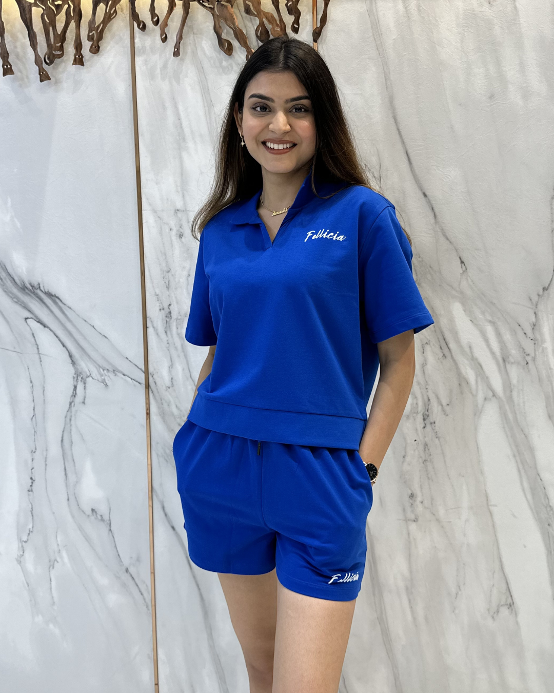 100% Cotton Loop Knit POLO & Shorts Co-ord Set - AZURE BLUE