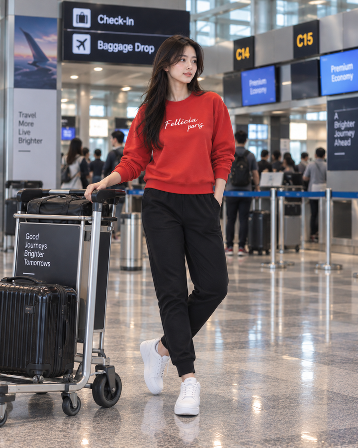 Sweatshirt & Jogger Vacation Set (RED-Black)