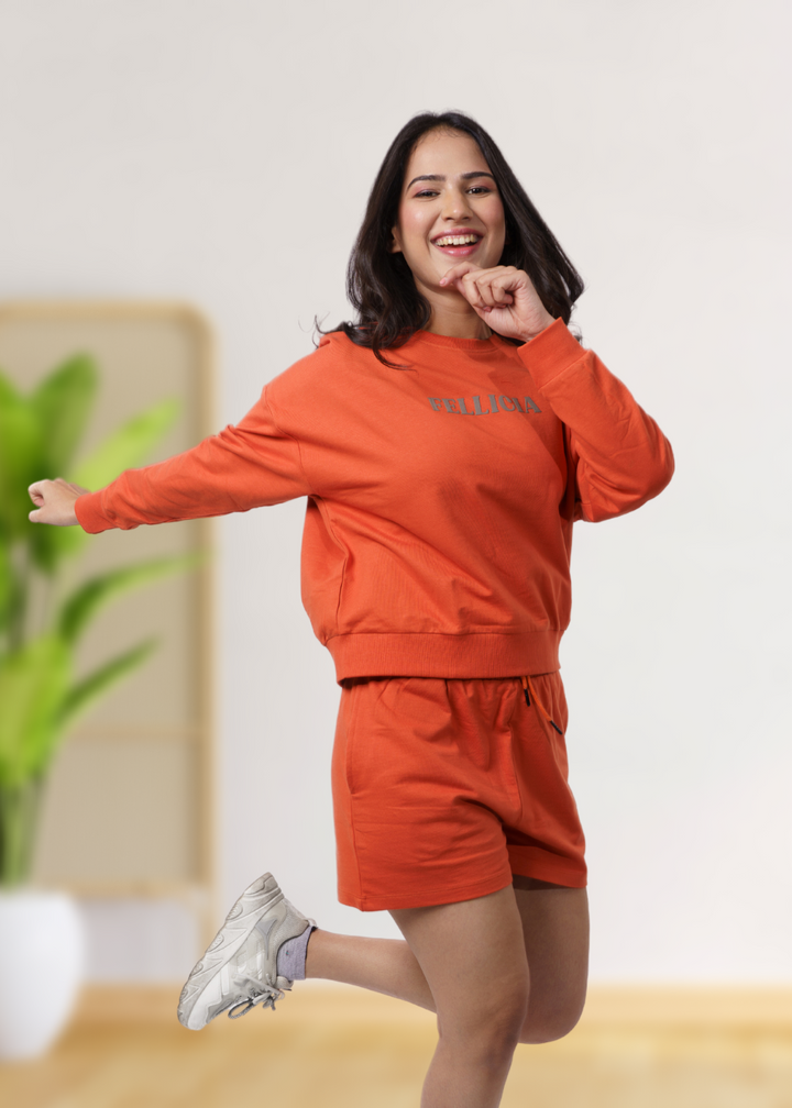 Women's Sweatshirt & Shorts Co-ord Set (Rust Orange)