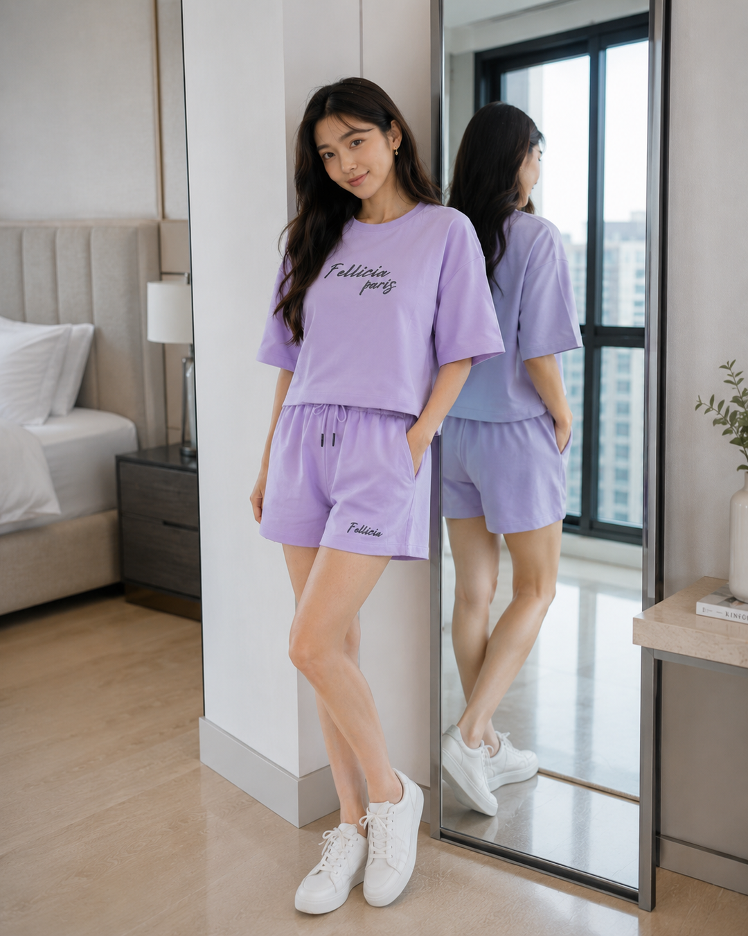 100% Cotton Loop Knit Tee & Shorts Co-ord Set - LILAC