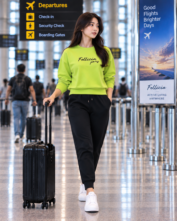 Sweatshirt & Jogger Vacation Set (Lime Green-Black)