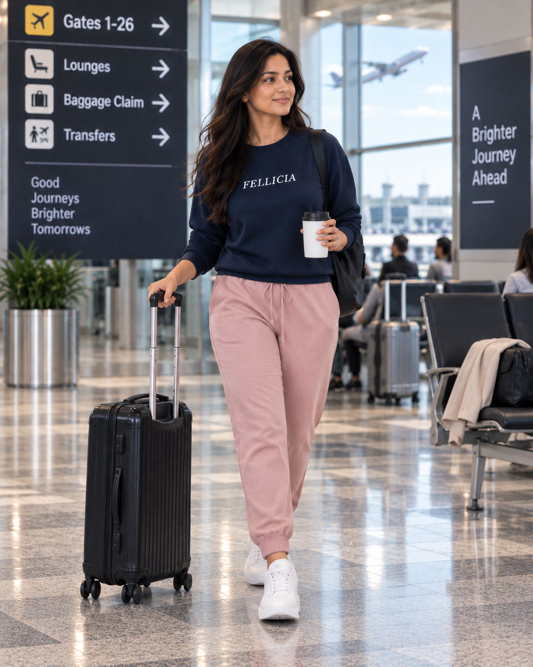 Sweatshirt & Jogger Vacation Set (Navy Blue-Dusty Pink)