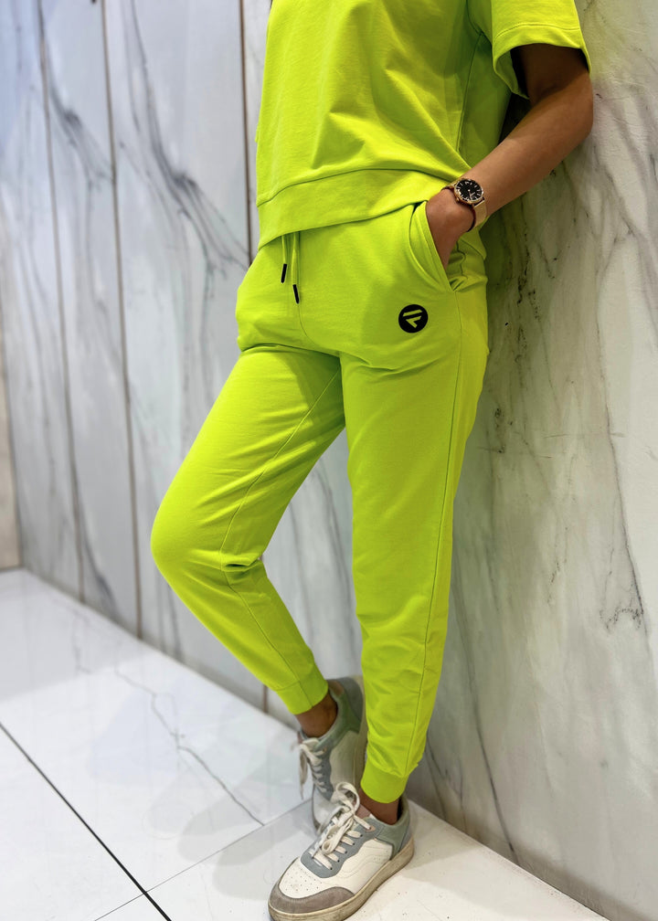 Co-ord Set (Lime Green) French Polo T-shirt & Joggers for Women