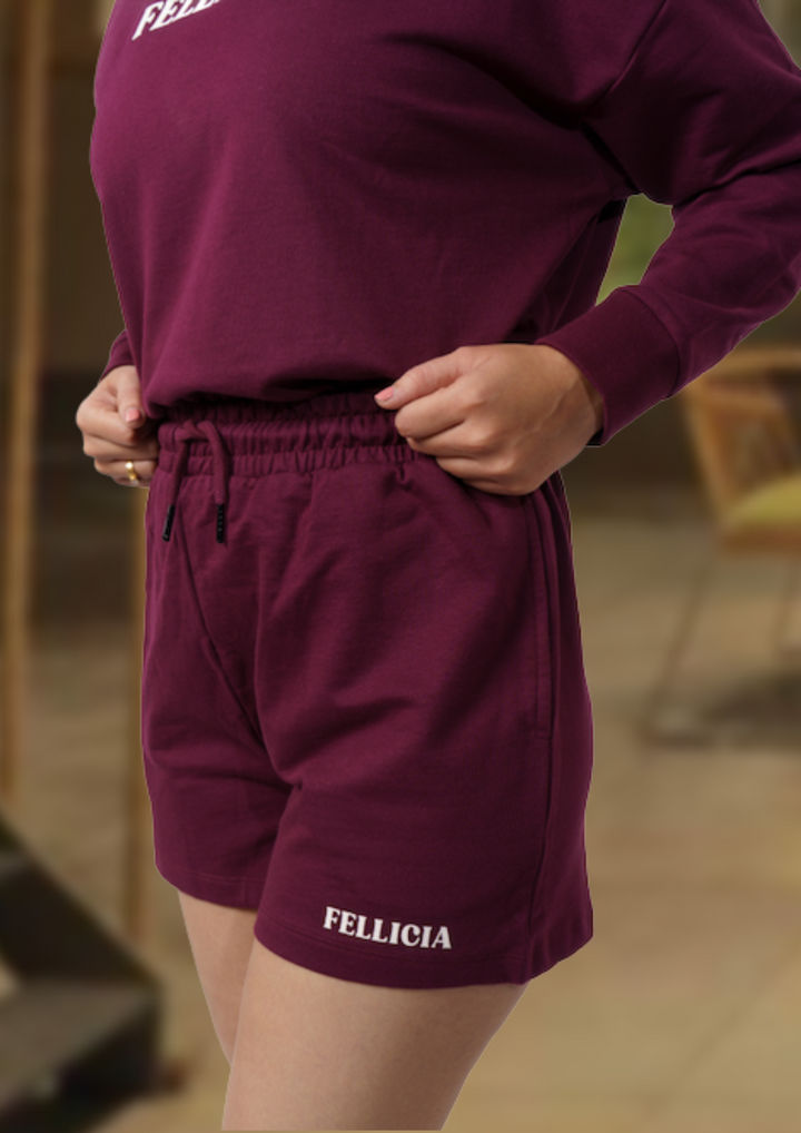 Women's Sweatshirt & Shorts Co-ord Set (Maroon)