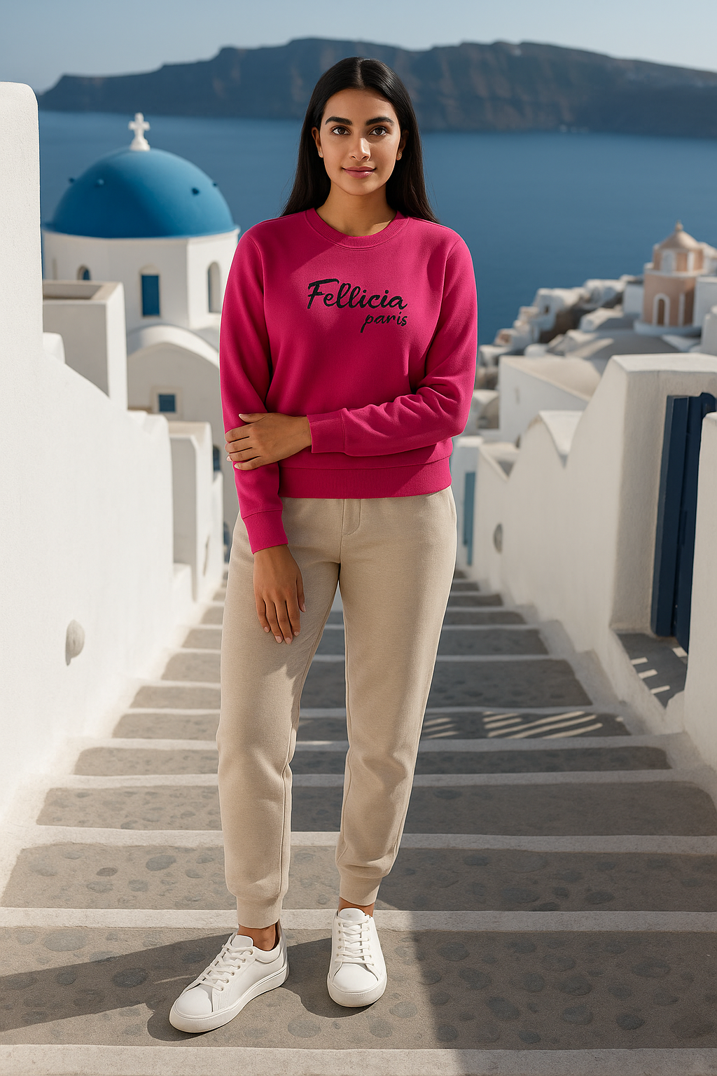 Women's Sweatshirt & Joggers QUIRKY Set (Fuchsia Pink–Beige)