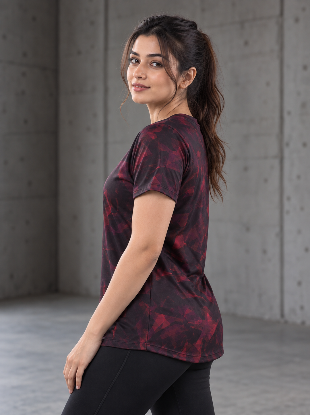Active T-Shirt for Women - Burgandy Maze
