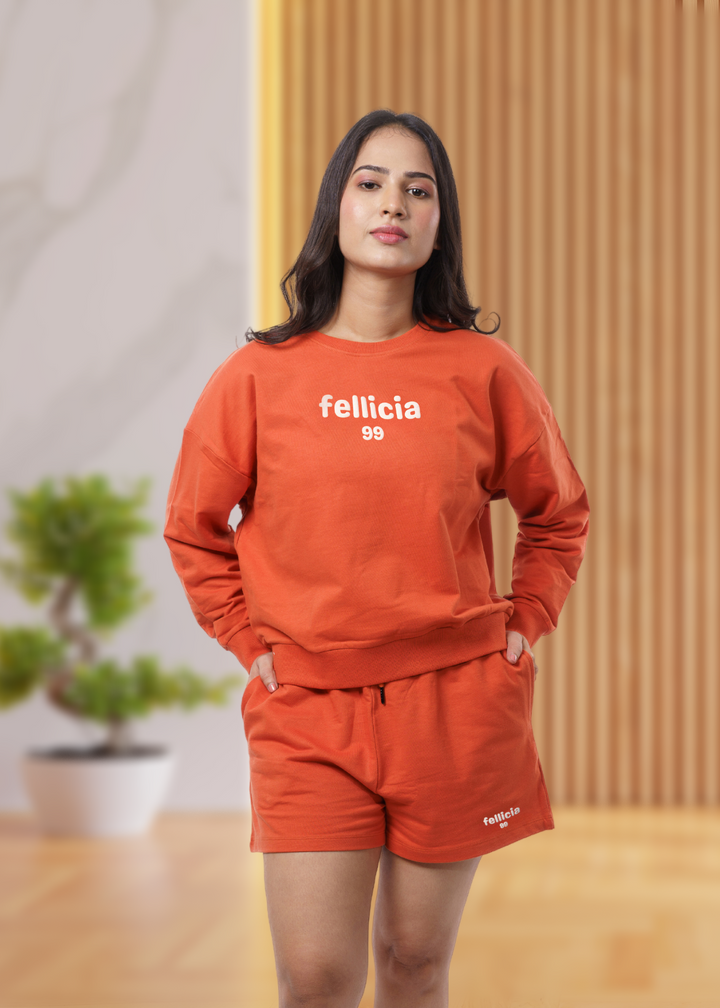 Women's Sweatshirt & Shorts Co-ord Set (Rust Orange)